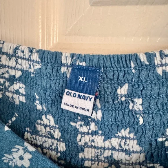 Flutter-Sleeve Crepe Midi Dress, blue with white floral, size XL NWT - Picture 3 of 10